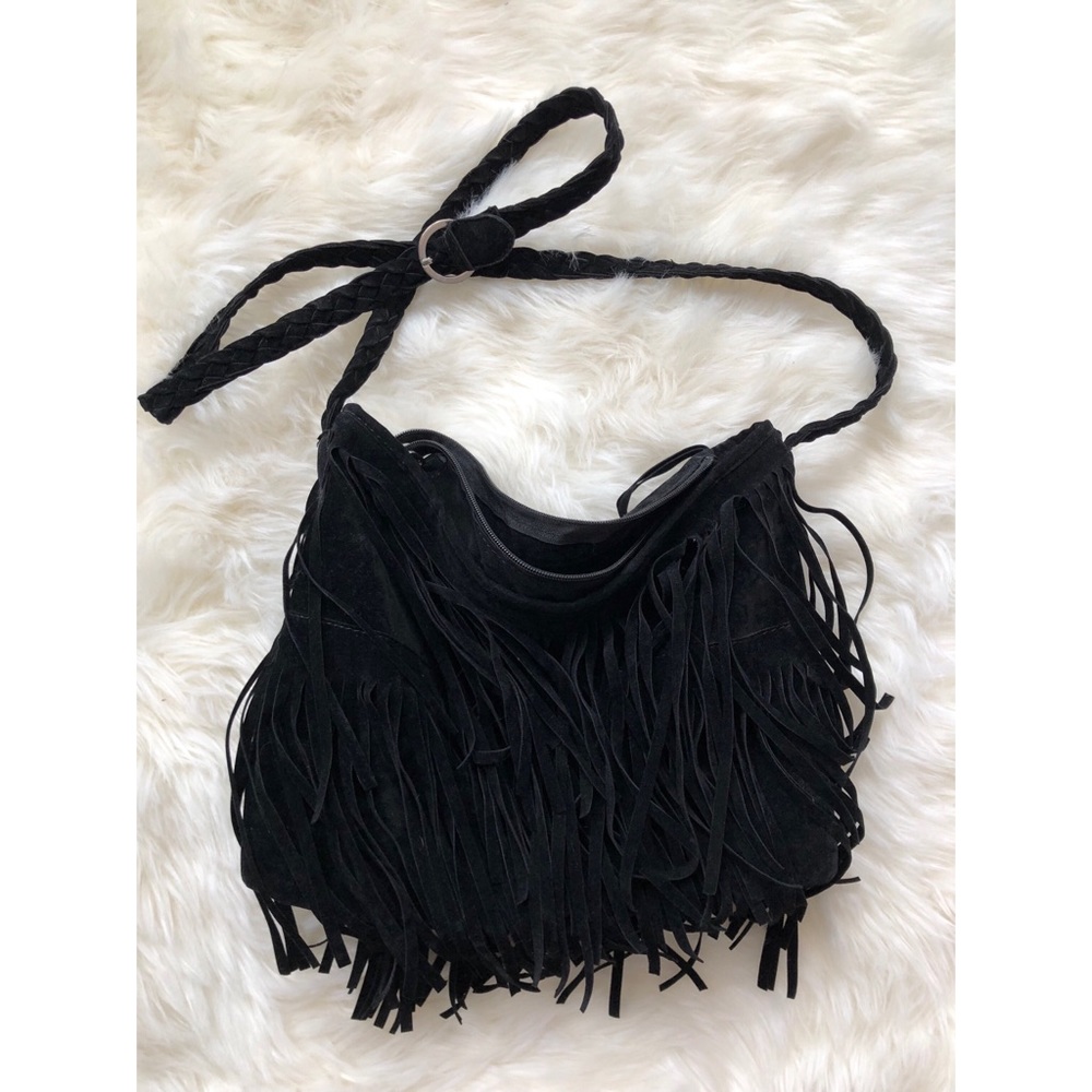 Black fringe crossbody bag